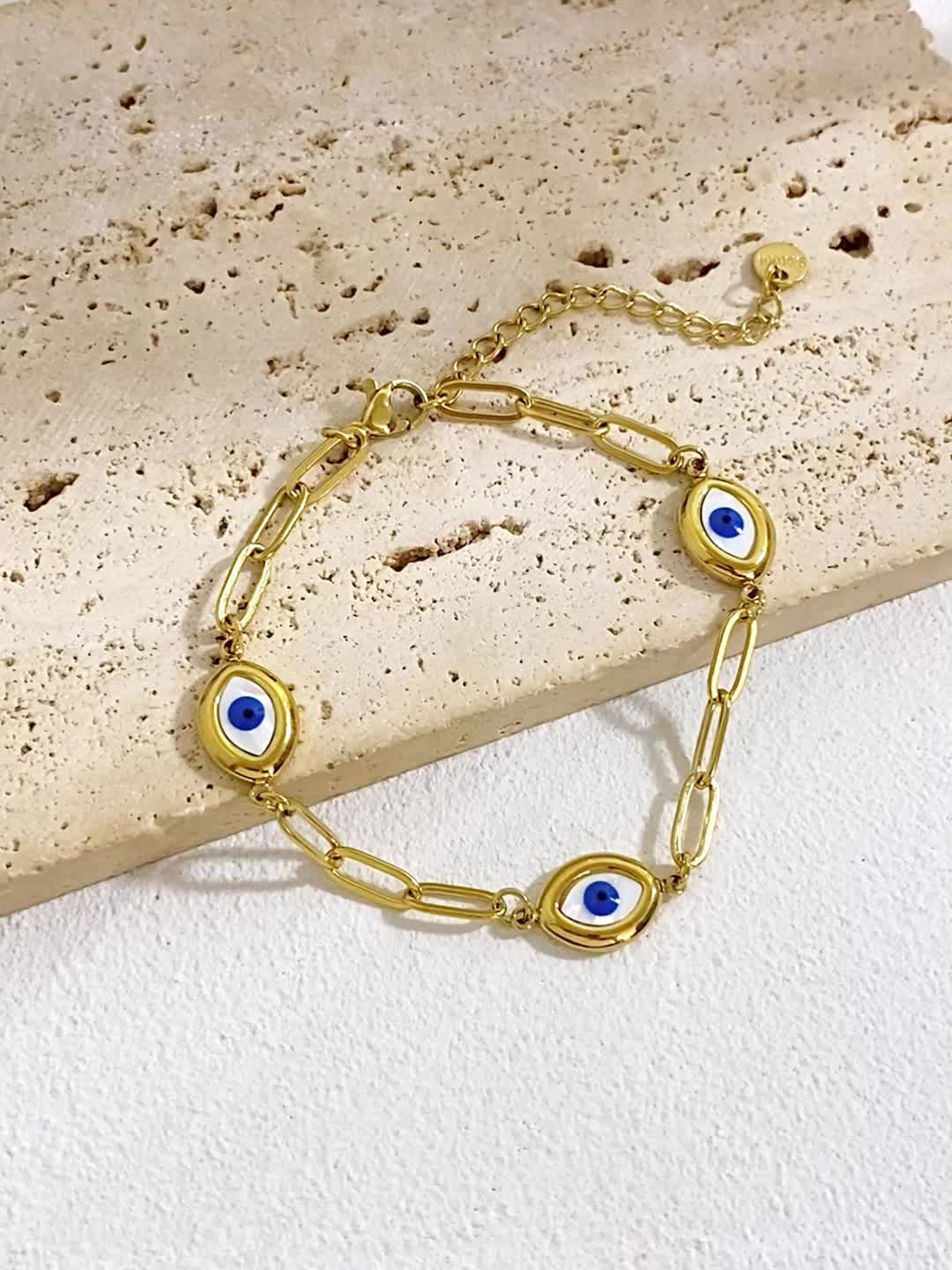 Golden Plated Evil Eye Bracelet Set, Unisex