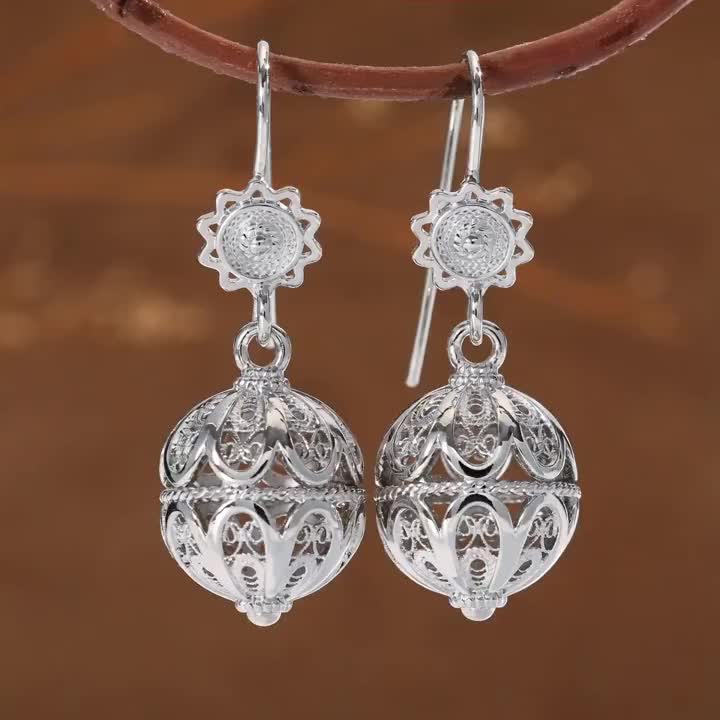 Women's Retro Hollow Filigree Spherical Pendant Earrings Gift