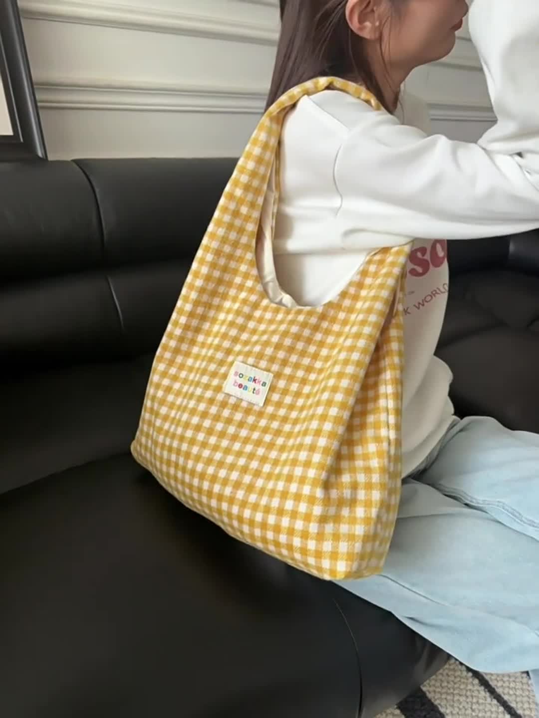 Pink Gingham Hobo Tote Bag Large Capacity Casual Shoulder Purse_voghion.com