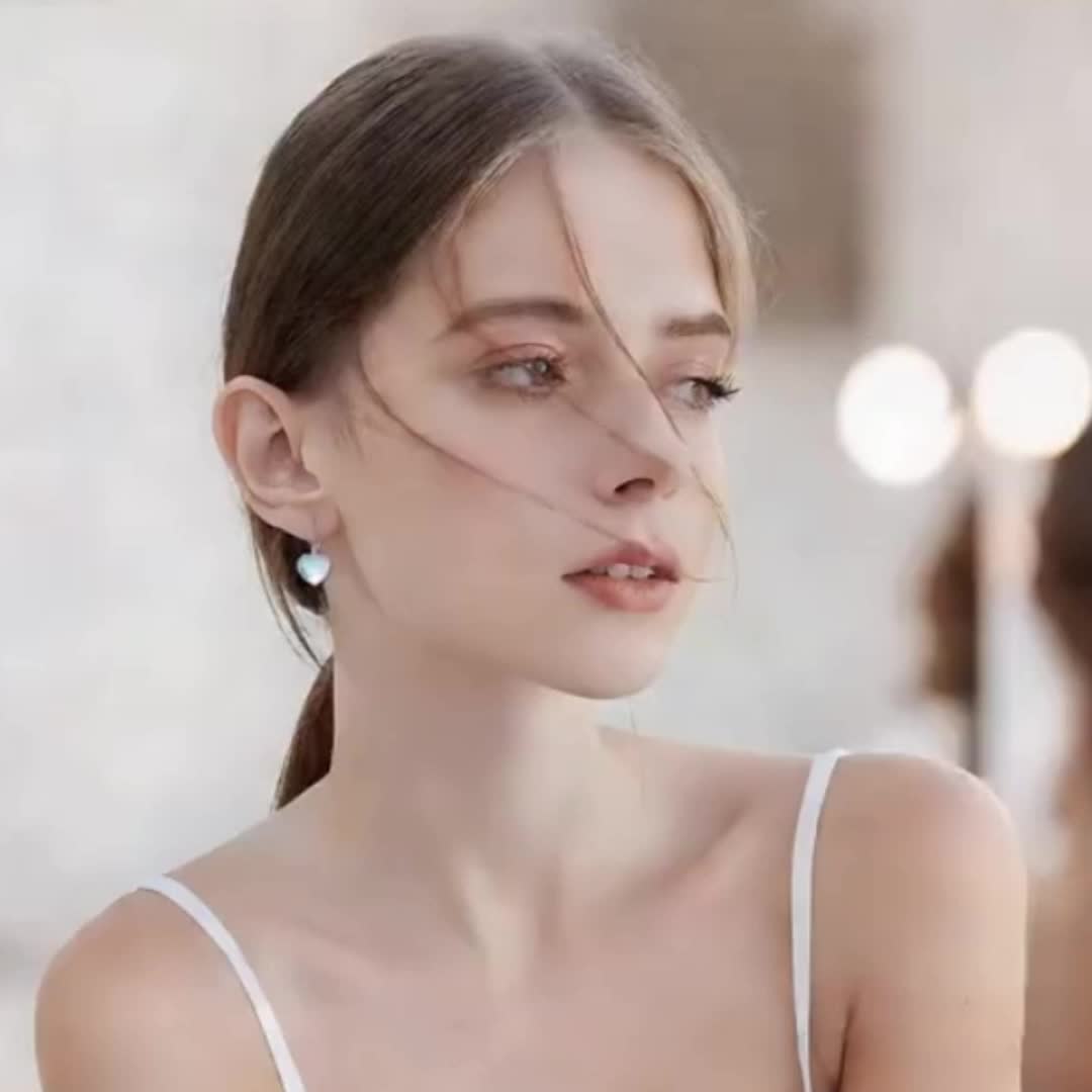 Heart-Shaped Moonstone Earrings, Summer Ocean Series