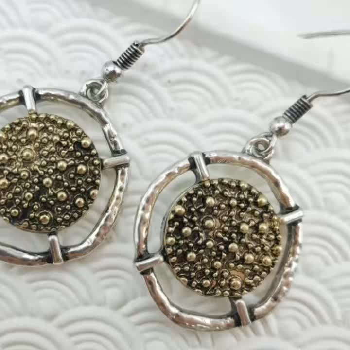 Retro Textured Bi-Color Round Earrings