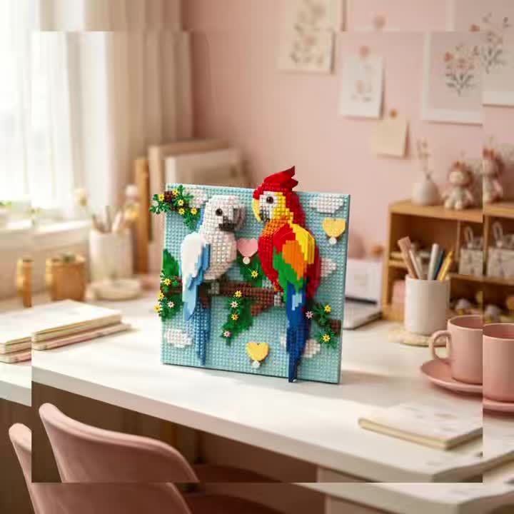 High-Difficulty 3D Building Block Mural, Chameleon Tiger Head Shark Eagle