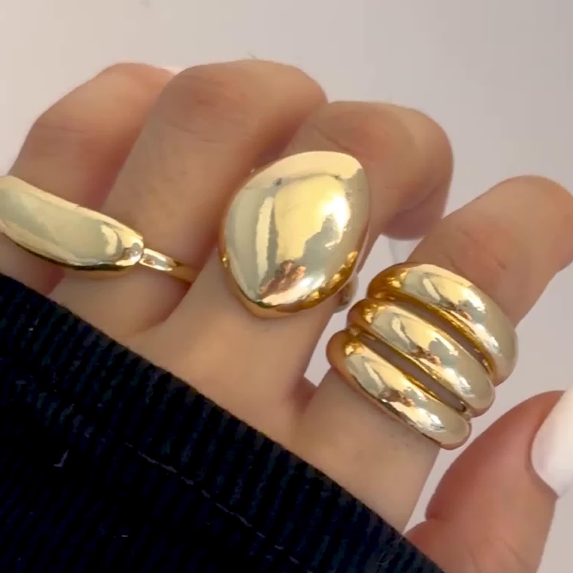 3pcs Unique Retro Geometric Layered Ring Set