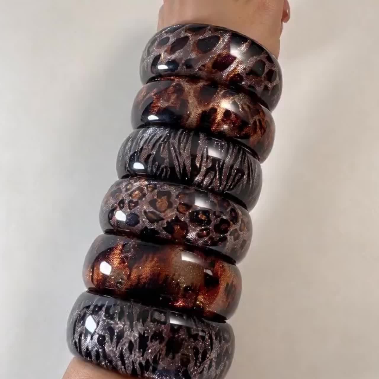Retro Geometric Leopard Resin Bracelet, Unique Gift