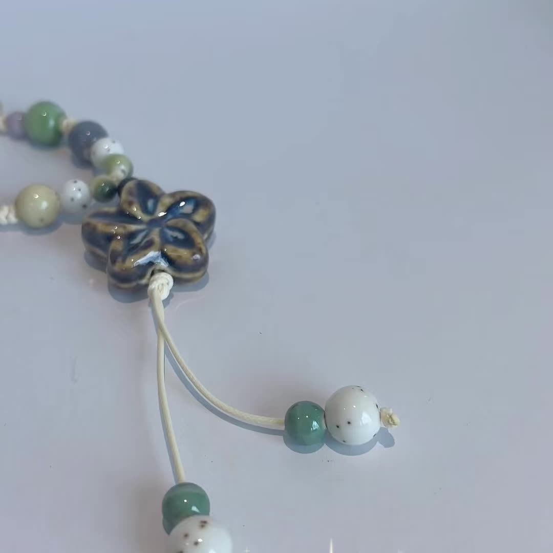 National Style Color-Blocking Beaded Tassel Necklace, Retro Design