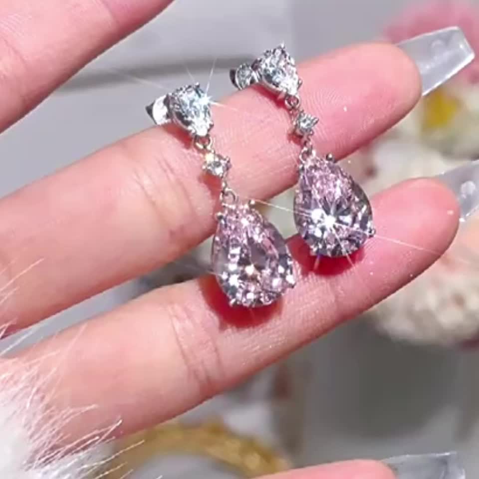 2pcs Women's Fashion Stud Earrings with Pink Zirconia
