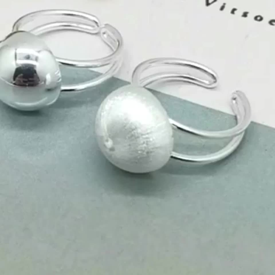 Women's S925 Pure Silver Spherical Open Ring, Best Friend Gift