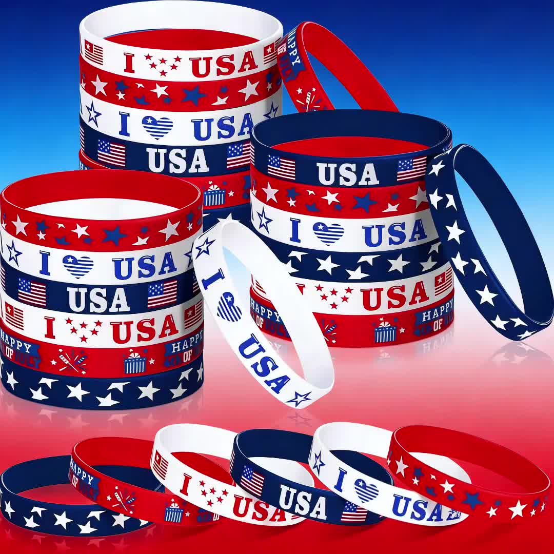 12pc American Independence Day Commemorative Silicone Bracelet Set