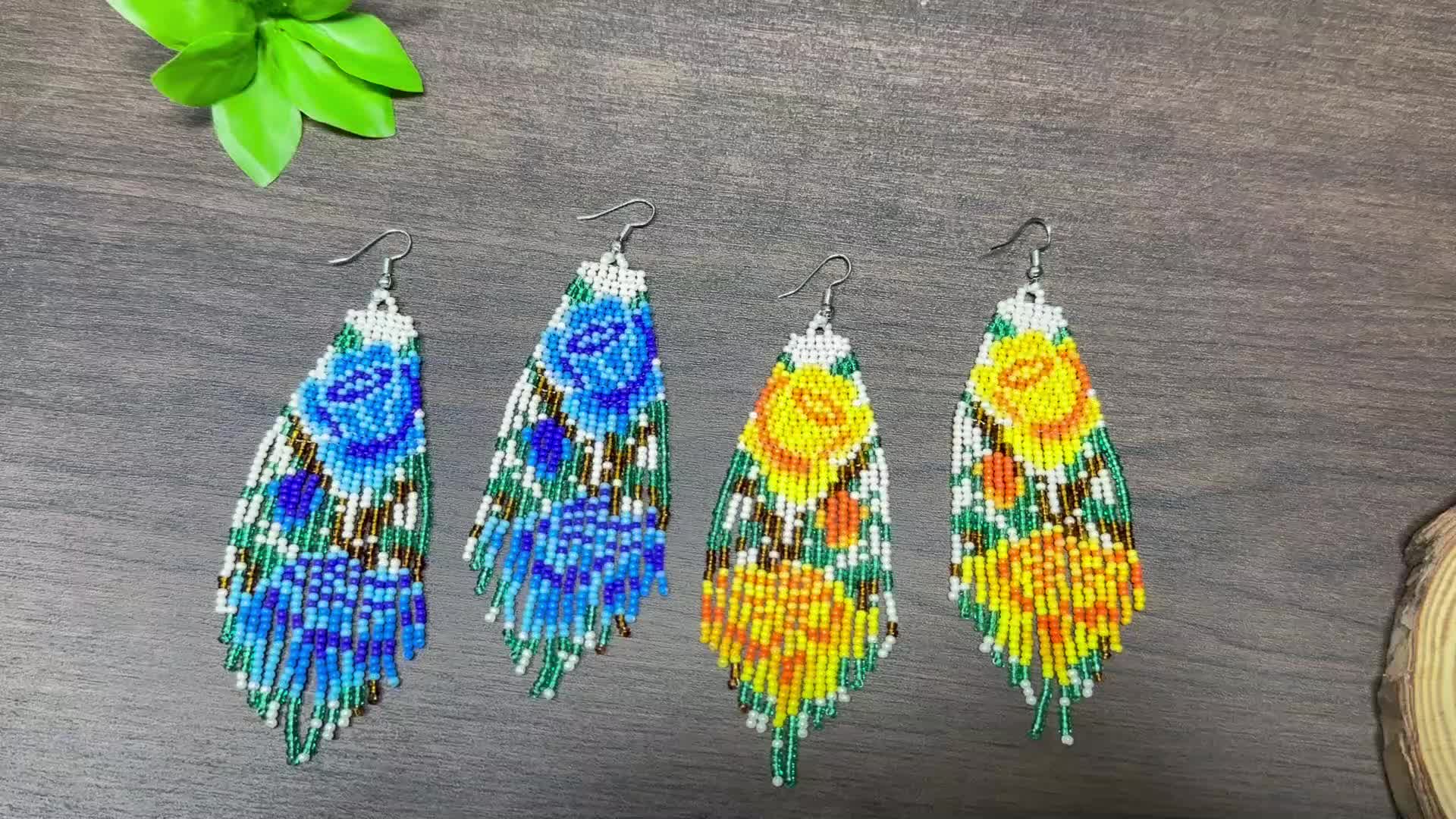 Elegant Handmade Flower Beaded Tassel Drop Earrings for Women