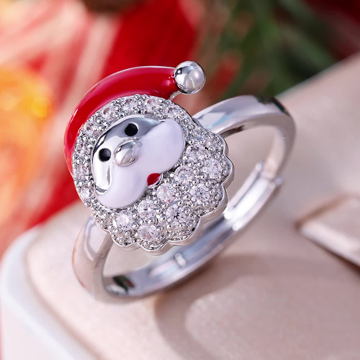Copper Santa Claus Design Open Ring with Zirconia, Festive Jewelry