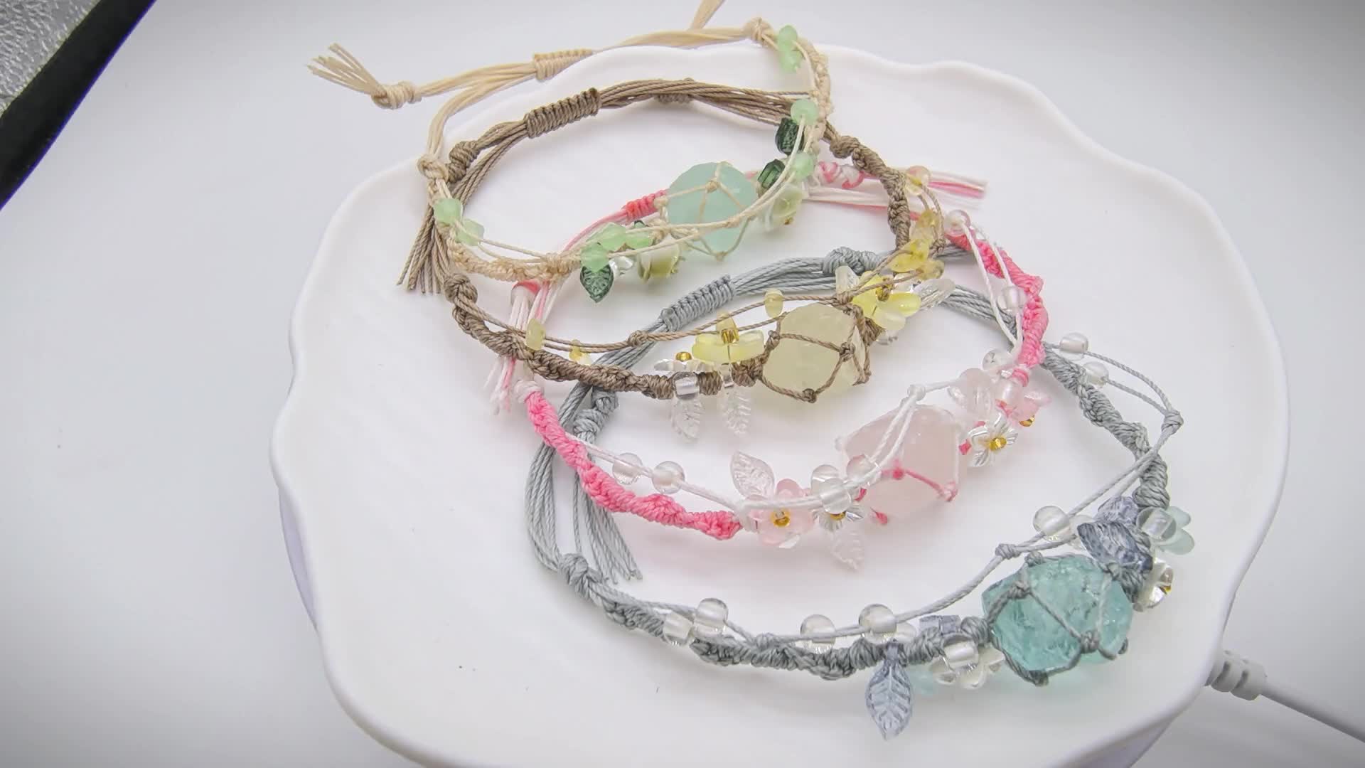 Handmade Adjustable Bohemian Crystal Bracelet, Multi-Color