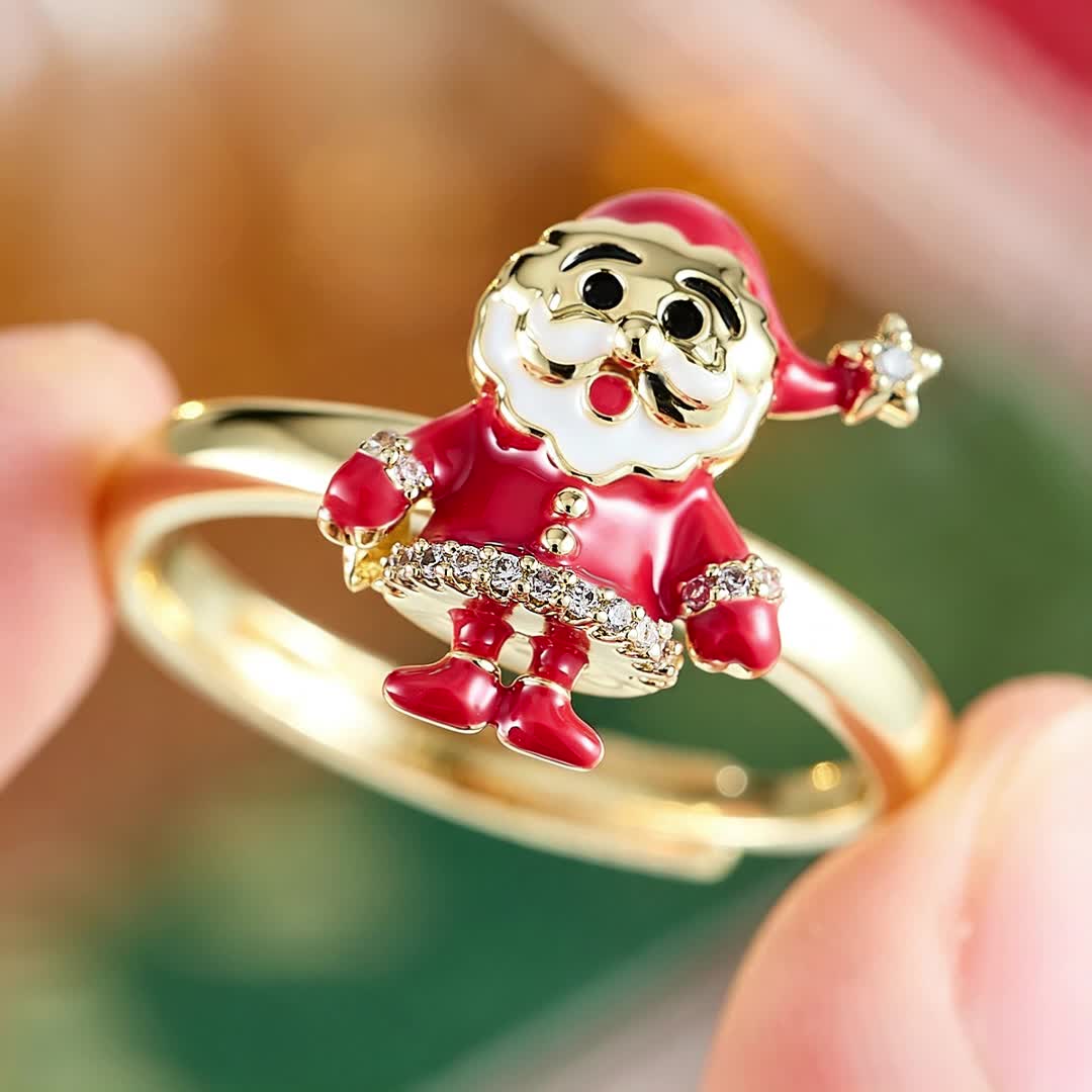 Women's Santa Claus Zirconia Open Ring, Copper
