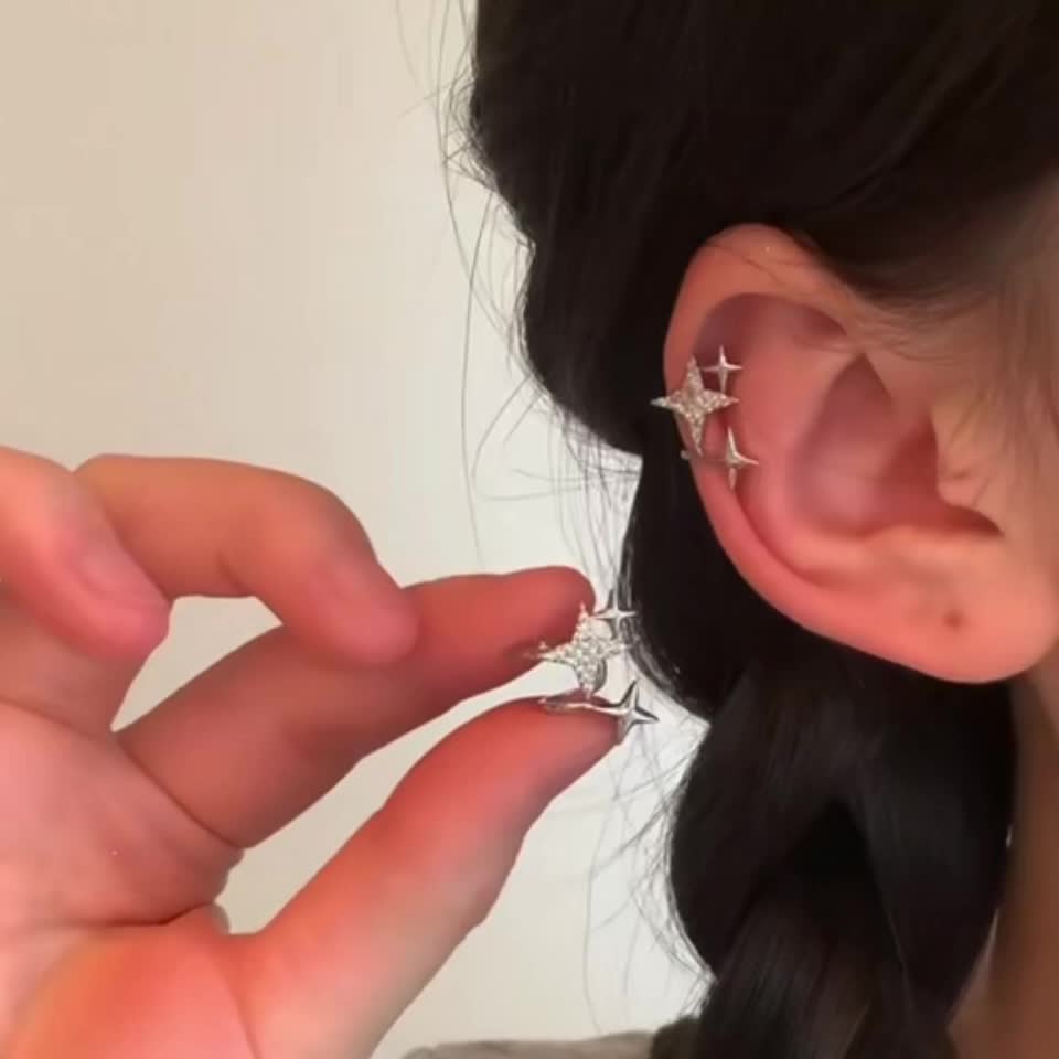 2pcs Women's S925 Sterling Silver Star Clip-On Stud Earrings