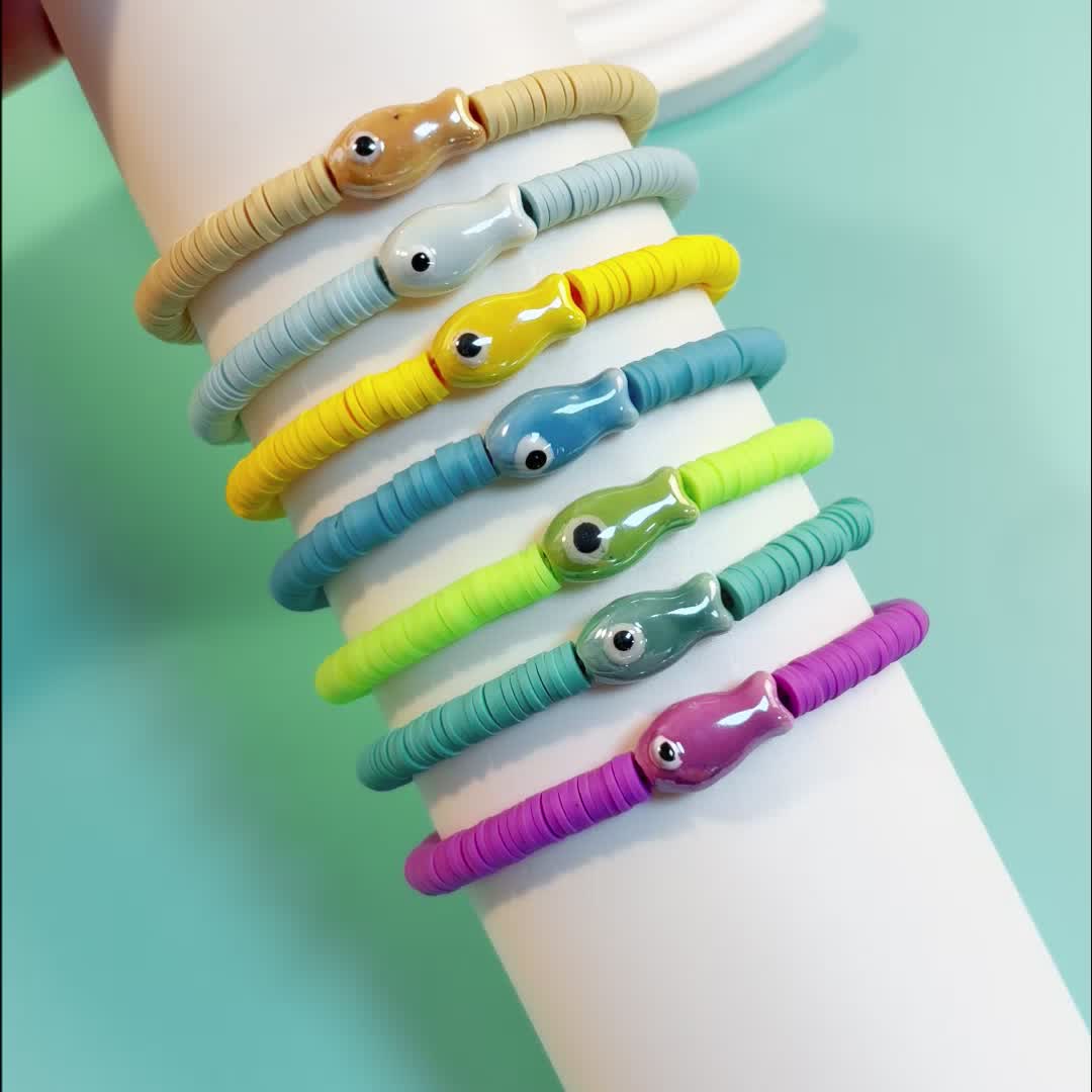 6pc Colorful Little Fish Cartoon Stackable Bracelet Set