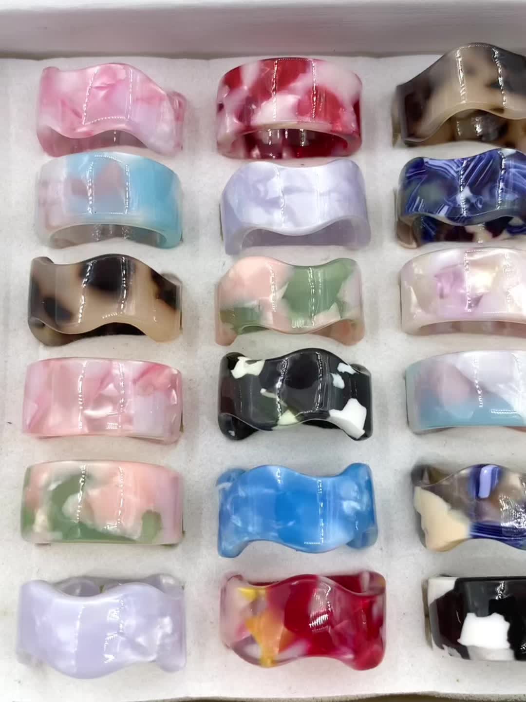 10pcs Vintage Marble Texture Adjustable Women's Rings Set
