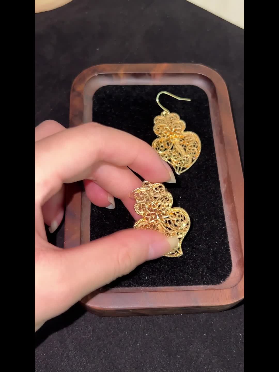 Vintage Filigree Openwork Heart & Floral Drop Earrings, Elegant Design