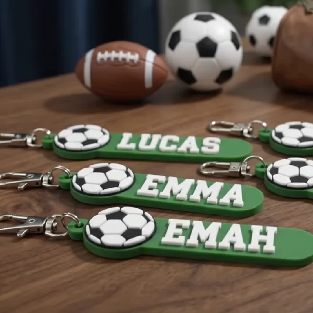 Customized Soccer Keychain, Personalized Name & Number Tag