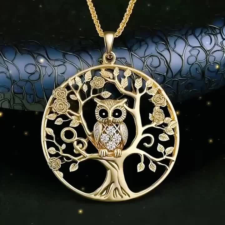 Delicate Hollow Animal Owl Tree Pendant Necklace, Unique Gift