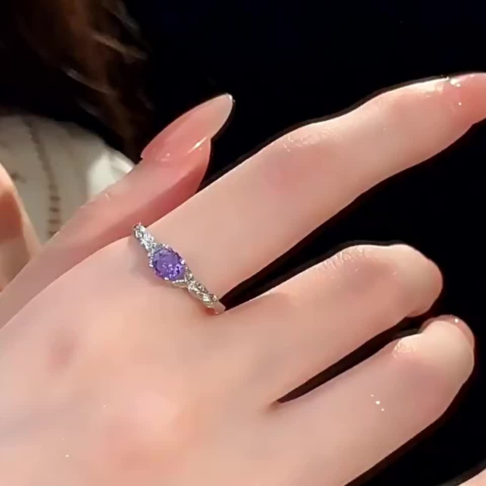Women's S925 Silver Light Luxury Purple Zirconia Ring