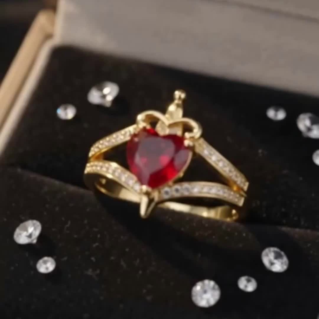 Gothic Luxury Heart Crown Sword Ring