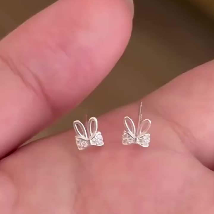 Women's S925 Silver Bunny Stud Earrings for Ear Hole Care