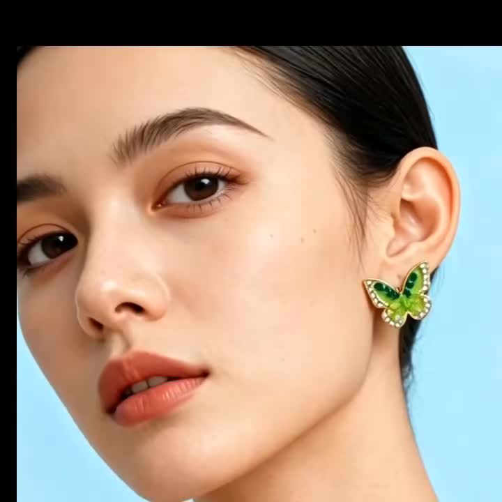 Bohemian Style Fresh Green Jelly Butterfly Stud Earrings