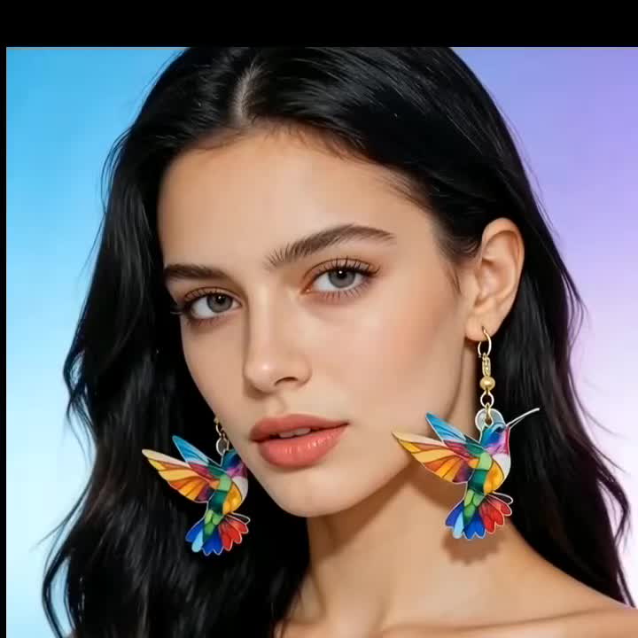 Bohemian Punk Style Rainbow Hummingbird Earrings