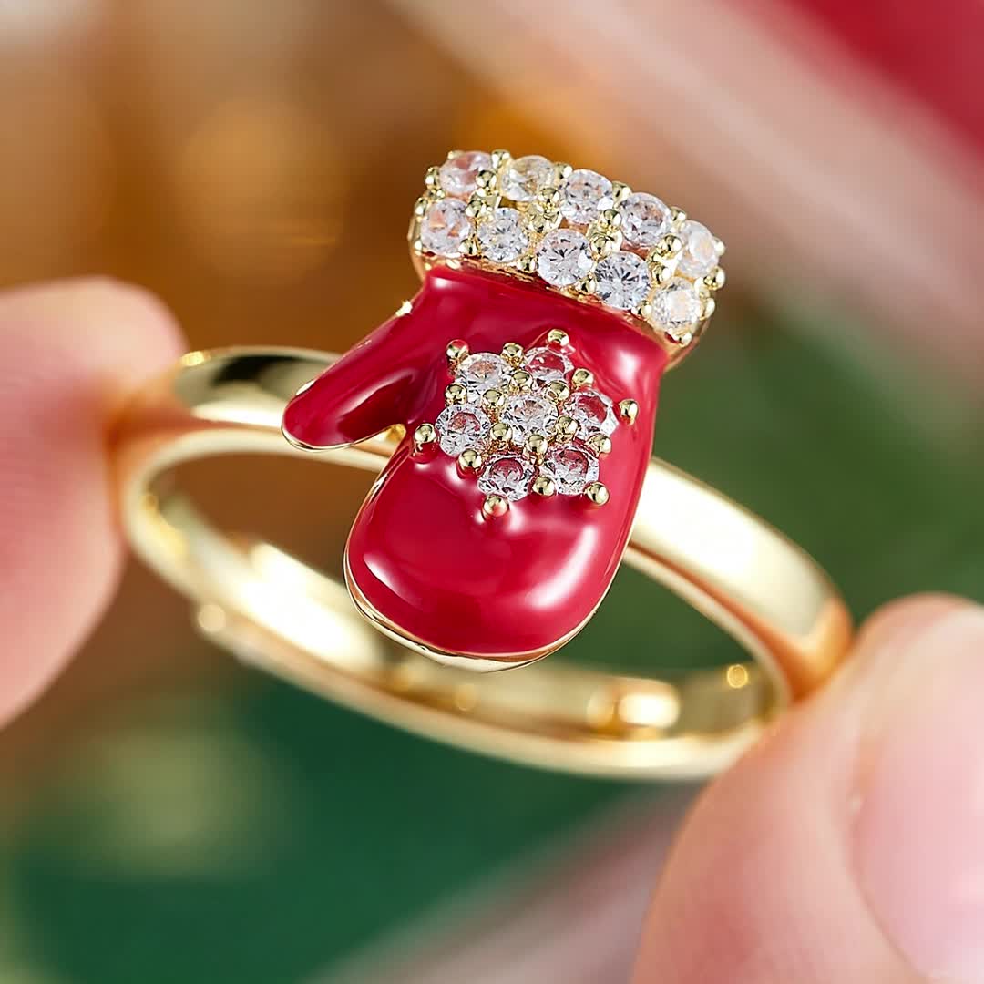 Snowflake Synthetic Zirconia Christmas Glove Open Ring