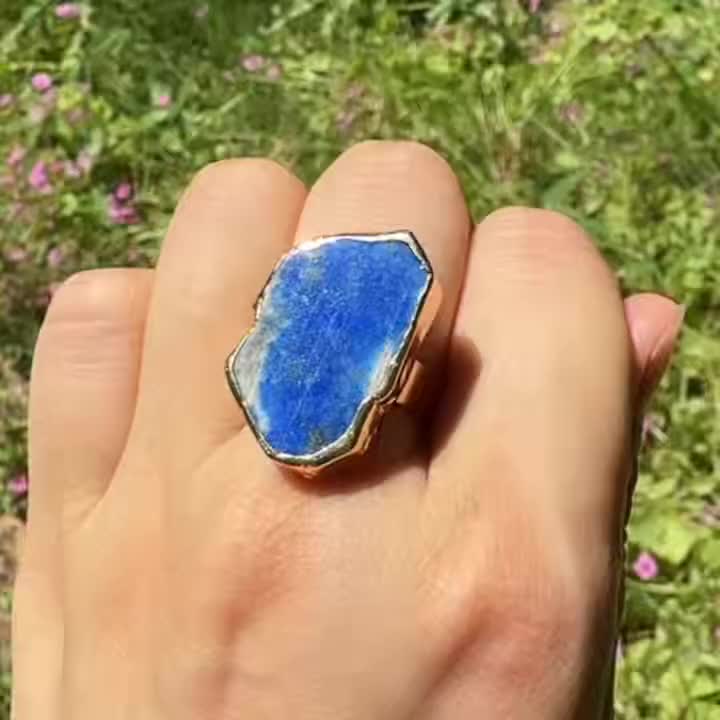 Women's Vintage Bohemian Blue Natural Stone Statement Ring