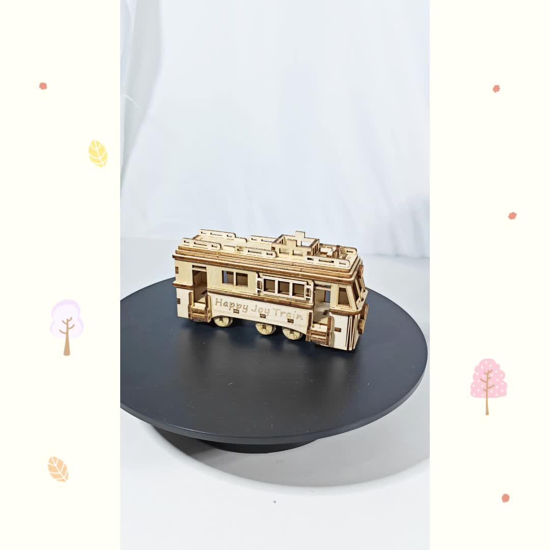 Wooden Tram Craft Ornament, 3D Puzzle Model