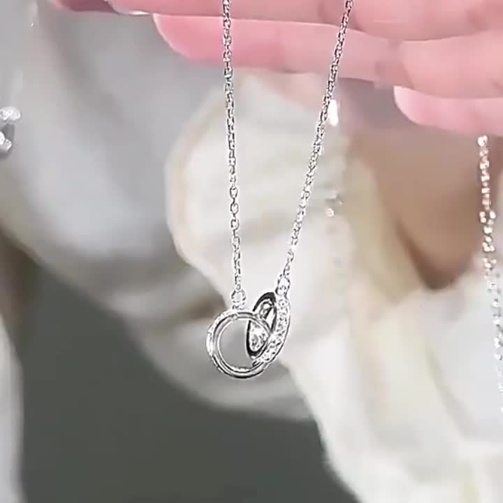 Women's S925 Sterling Silver Minimalist Double Hoop Necklace