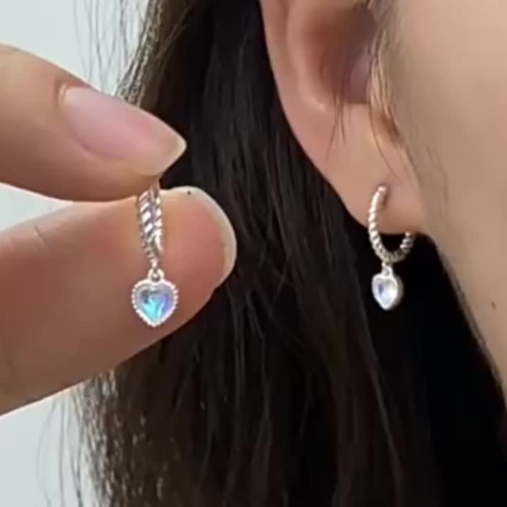 2pcs Women's S925 Sterling Silver Moonstone Twisted Hook Earrings