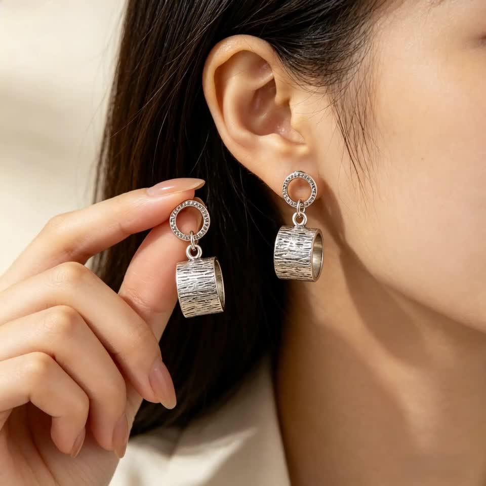 Vintage Hammered Texture Cylindrical Earrings