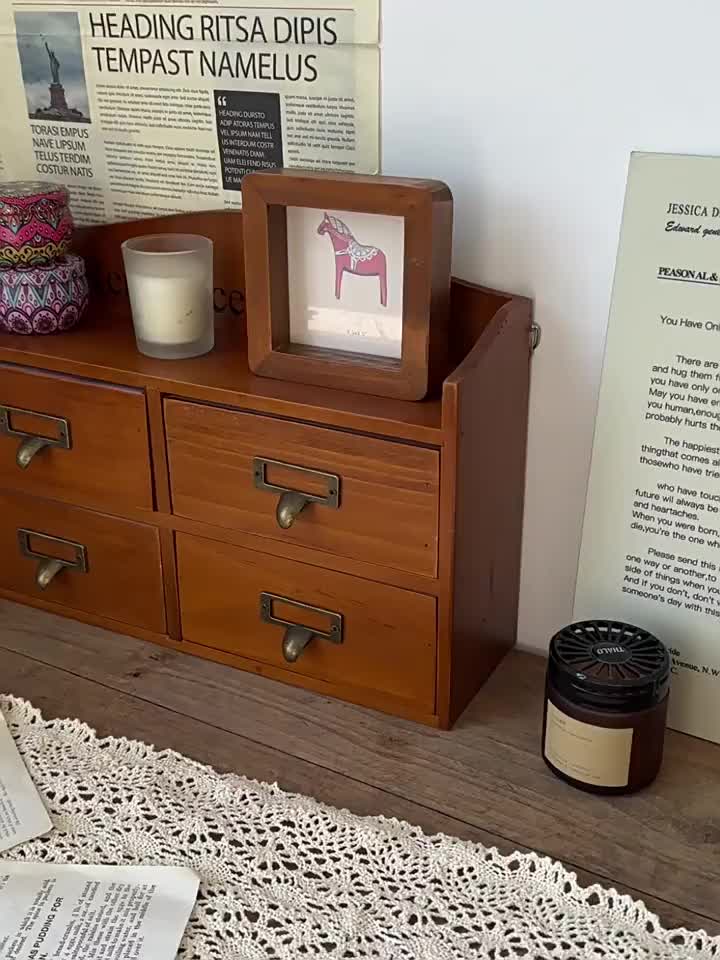 Vintage Wooden Four-Drawer Storage Cabinet for Jewelry & Cosmetics
