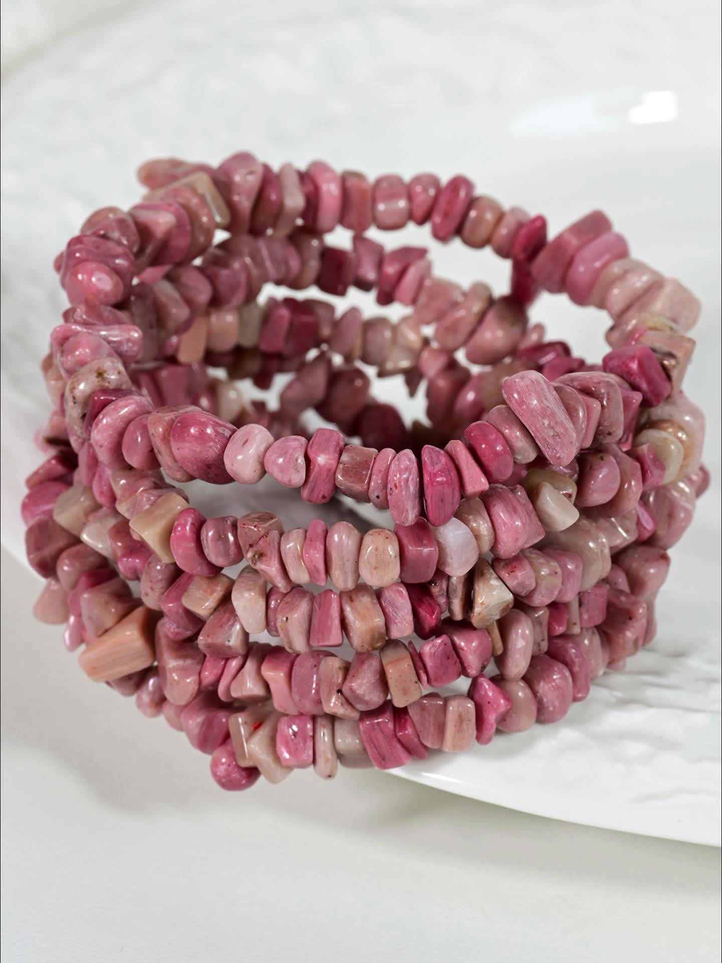 2pc Natural Rhodochrosite Bracelet Set, Handmade Gift