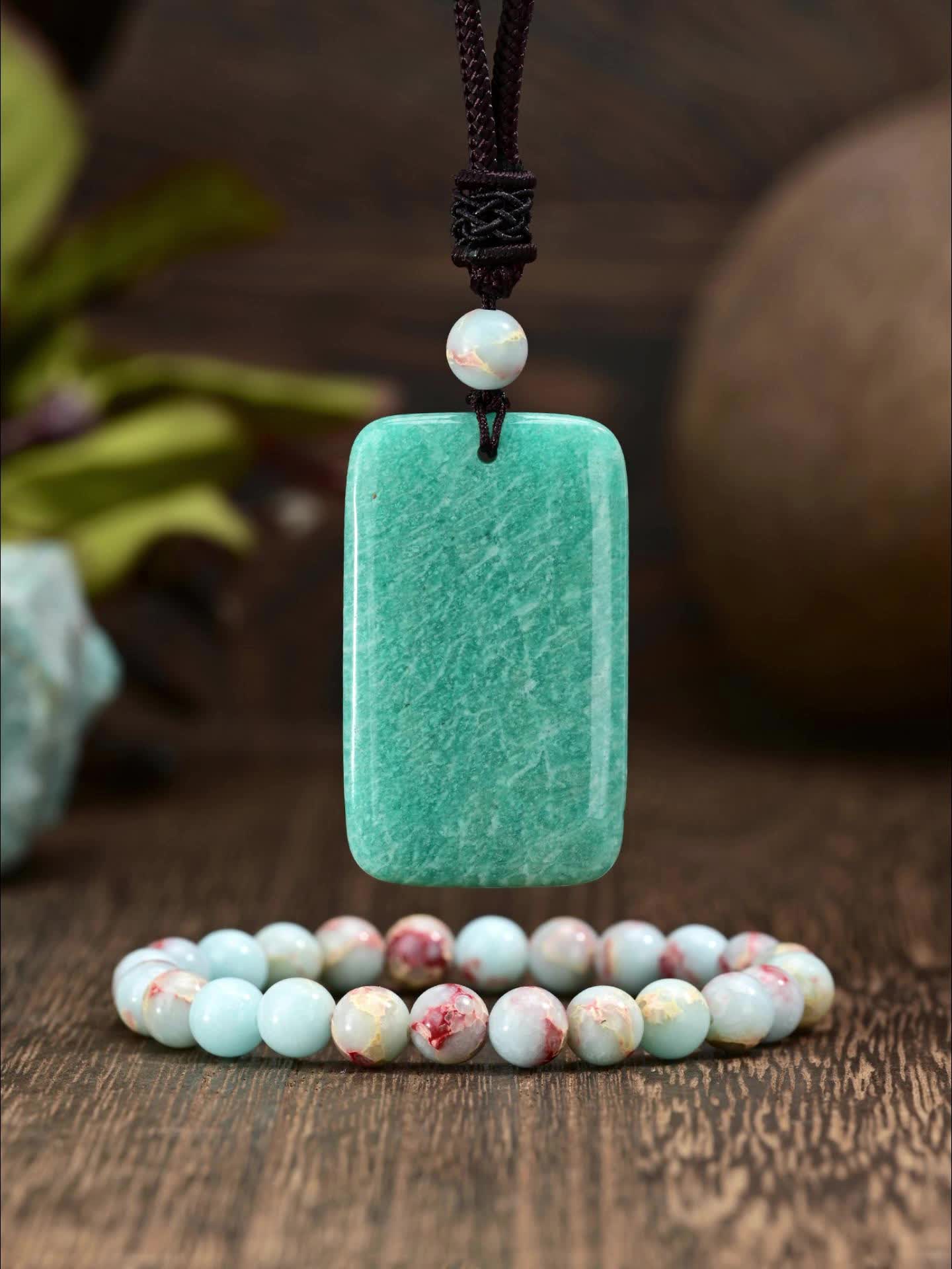 Amazonite Cube Pendant Necklace & Bracelet Set for Women