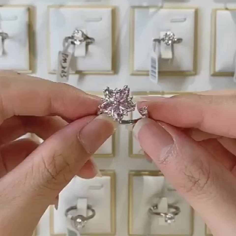 Women's S925 Sterling Silver Rotatable Pink Cherry Blossom Ring
