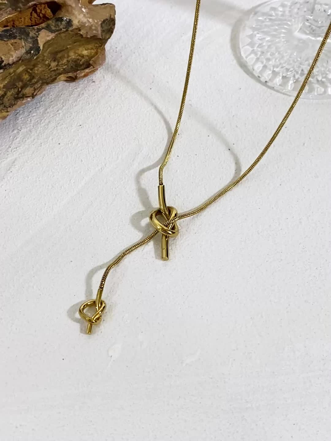 Women's Golden Stainless Steel Double-Knot Necklace, Adjustable