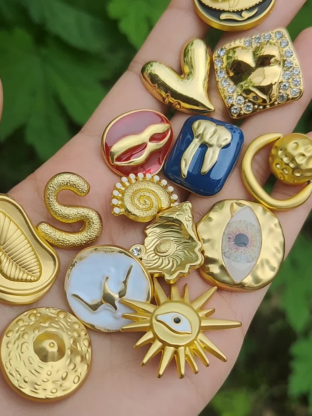 5-Pack Unique Assorted Golden Geometric Buttons
