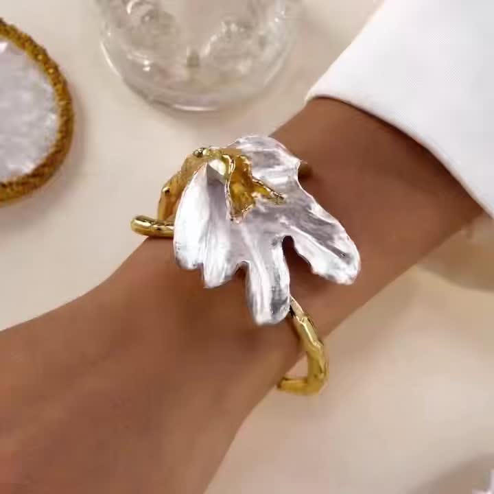 Metallic Floral Bangle with Exaggerated Style