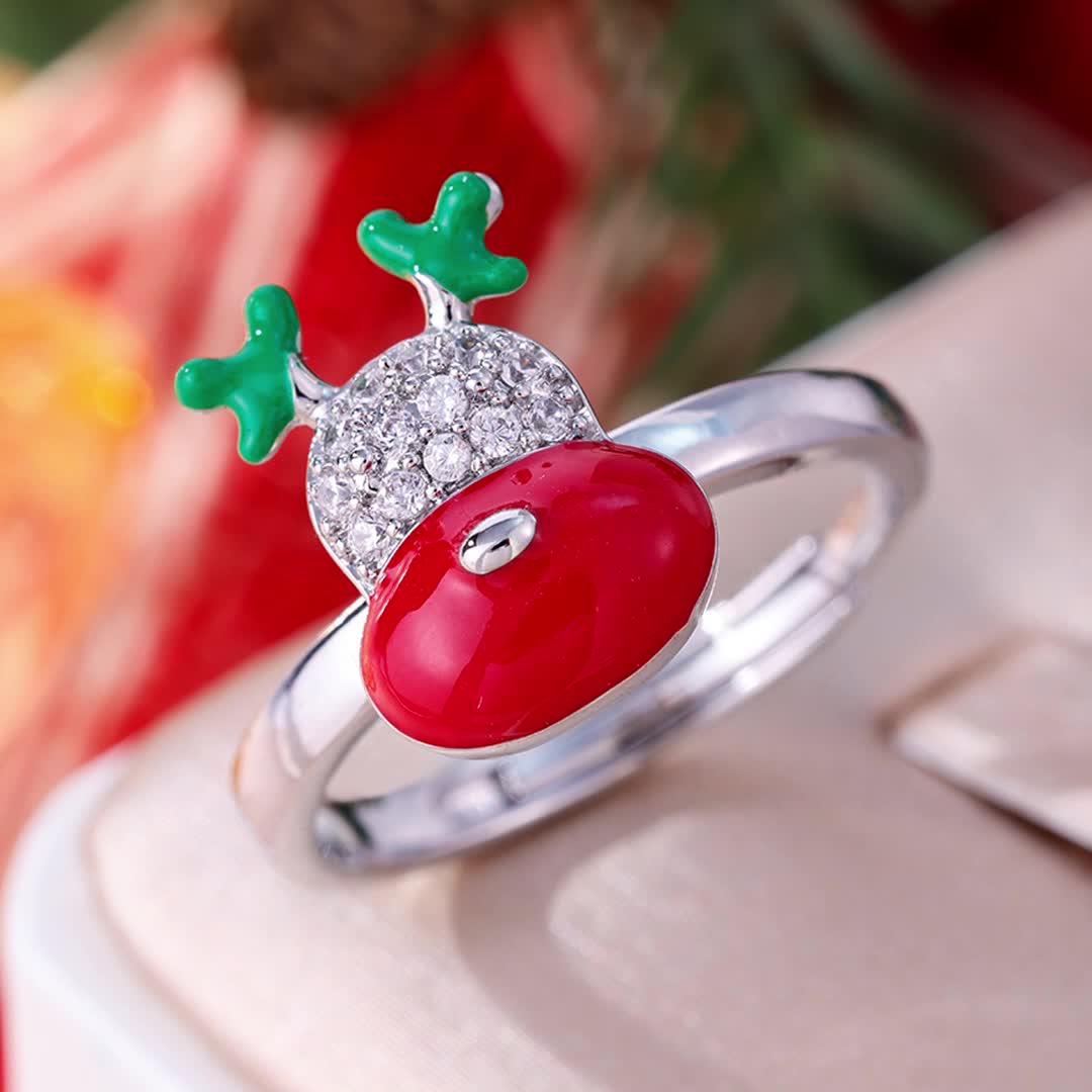 Red-Nosed Reindeer Synthetic Zirconia Open Ring, Copper