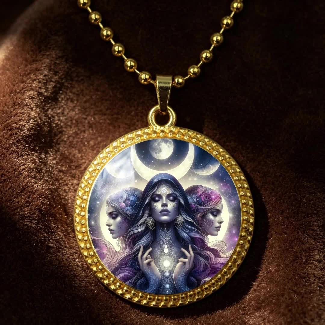 Women's Retro Wicca Three-Phase God Round Plate Necklace