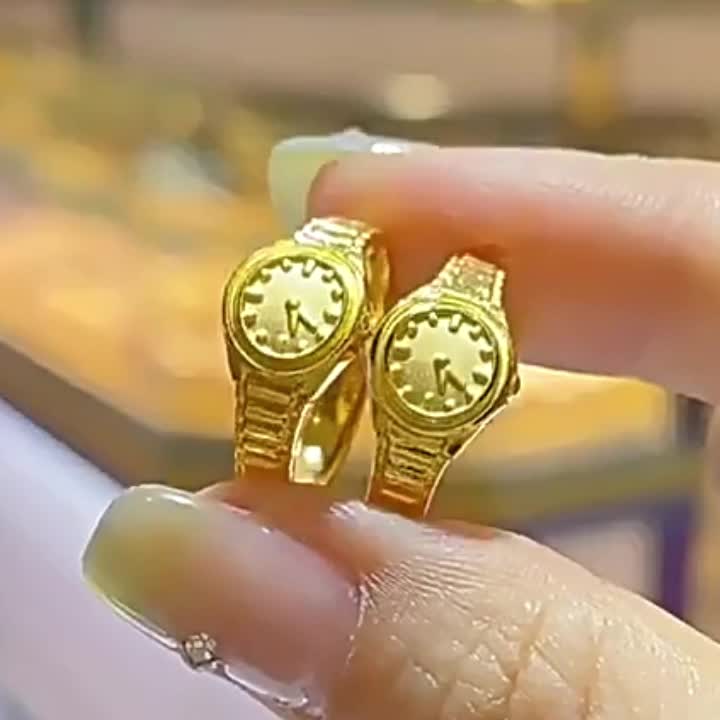 Women's S925 Sterling Silver Golden Clock Hand Band Ring, Unique Gift