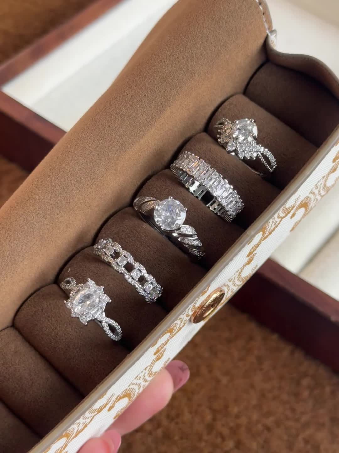 5pc Elegant Geometric Crown Copper Alloy Ring Set, Wedding Gift