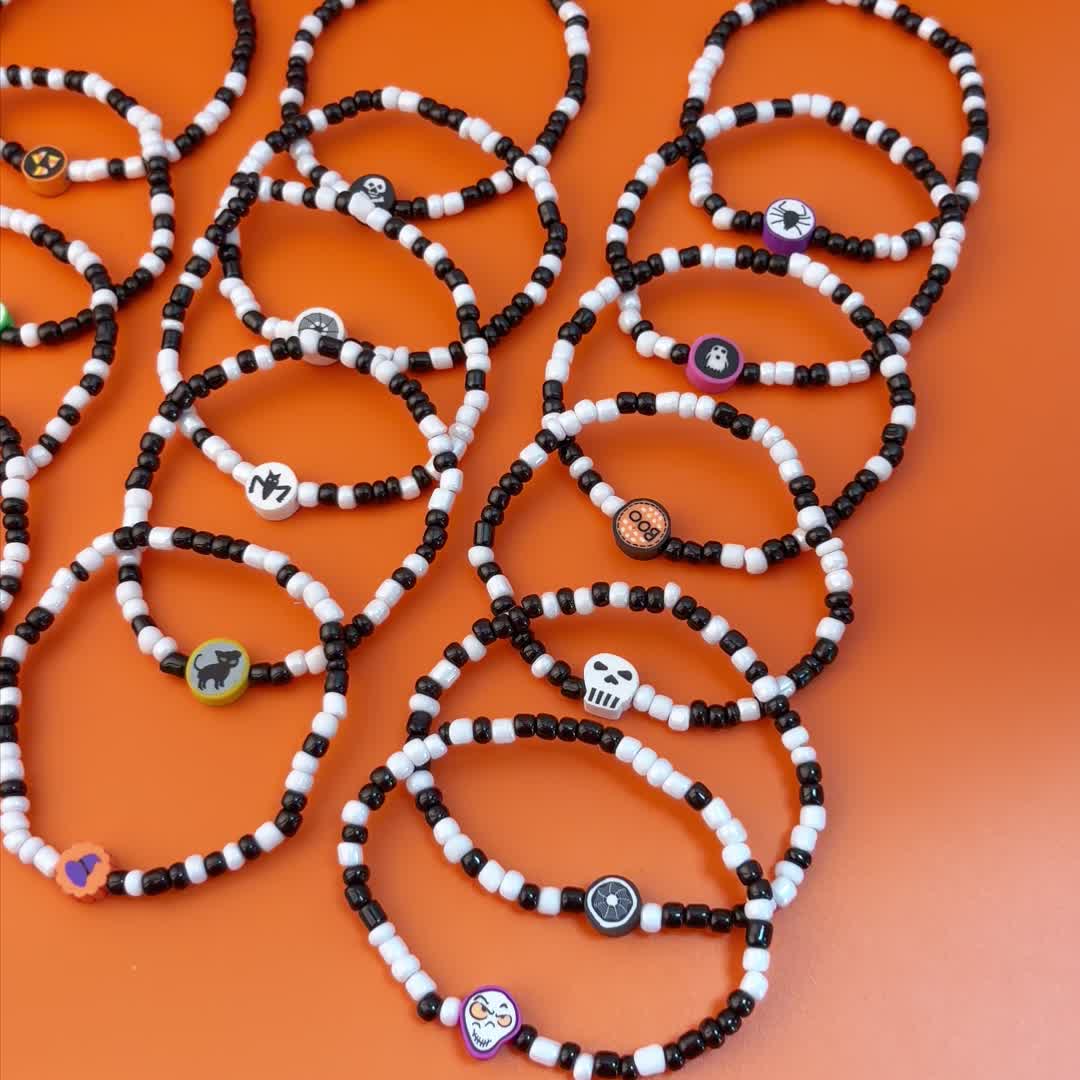 10pcs Retro Halloween Mixed Colors Rice Bead Bracelet Set