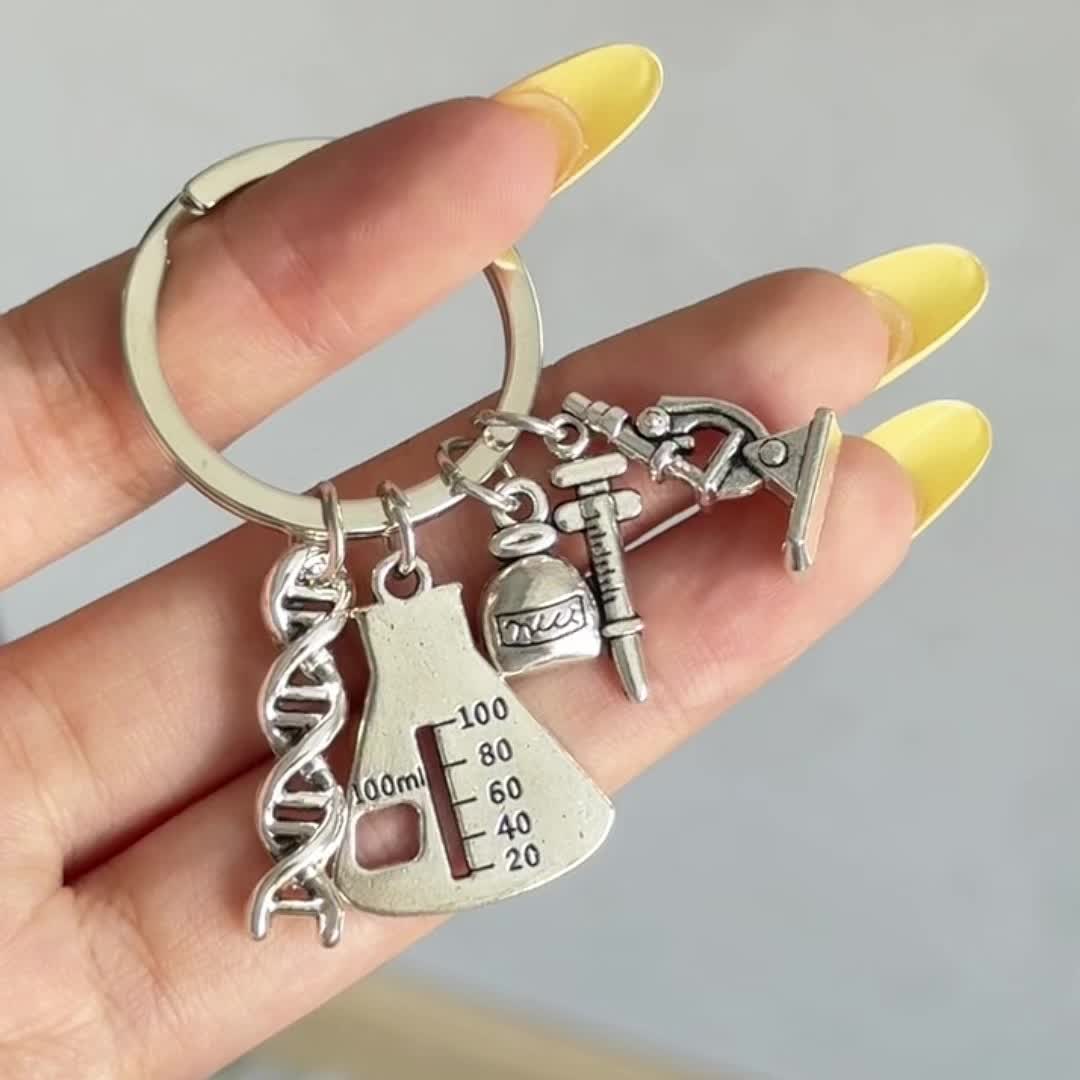 Measuring Cup Microscope Chemical Molecule Alloy Keychain