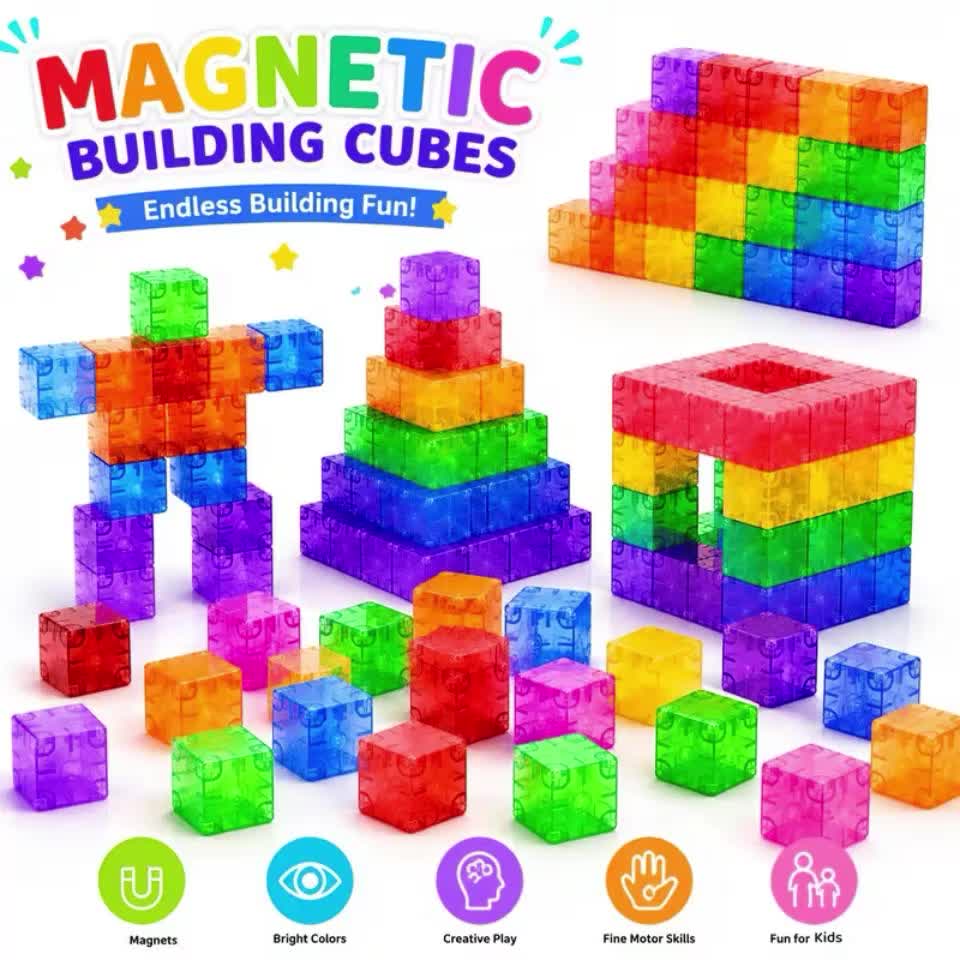 35pcs Clear Magnetic Blocks, Colorful Building Cubes for Kids