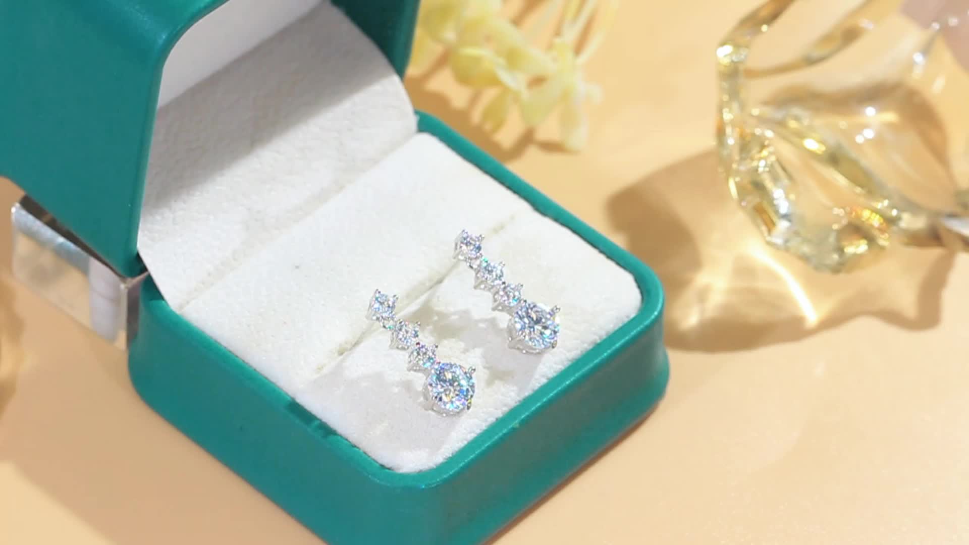 Women's S925 Silver Four Round Zirconia Drop Dangle Earrings