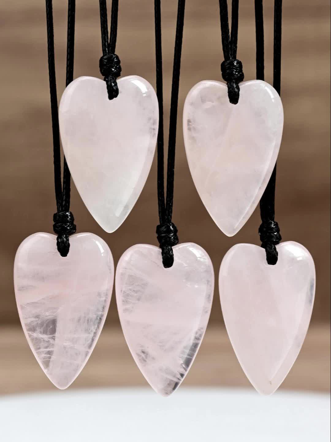 2pcs Natural Rose Quartz Heart-Shaped Pendant Necklace Set