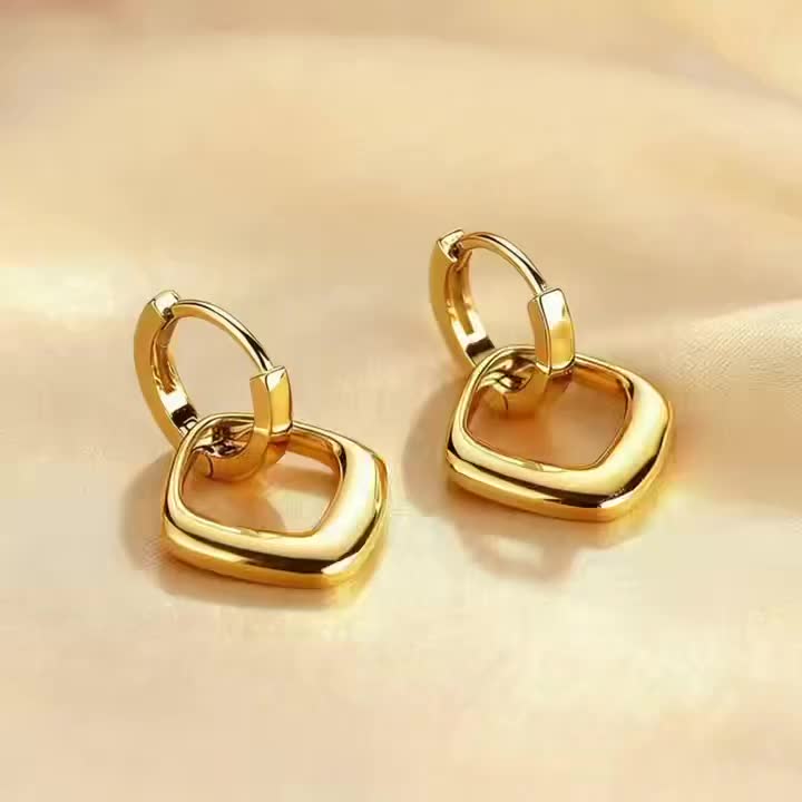 Women's 18K Gold Plated Stainless Steel Geometric Square Earrings